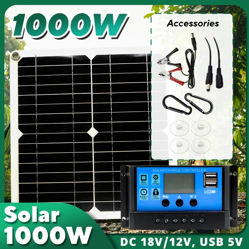 Usb Charger Dynamo - 1000W zonnepaneelset, 12V zonnecel 10A‑100A controller,